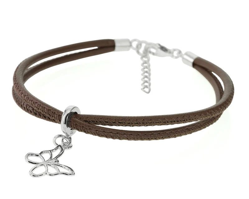 LEDERARMBAND SCHMETTERLING, 925 SILBER ANHÄNGER, ARMBAND LEDER