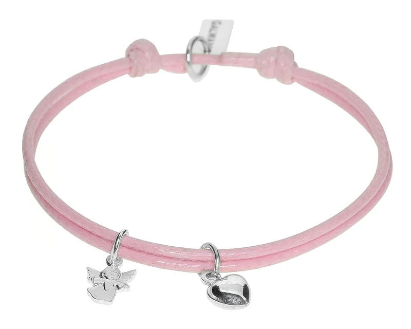 ARMBAND MIT ENGEL UND HERZ, KINDERSCHMUCK SILBER, ROSA SCHMUCK