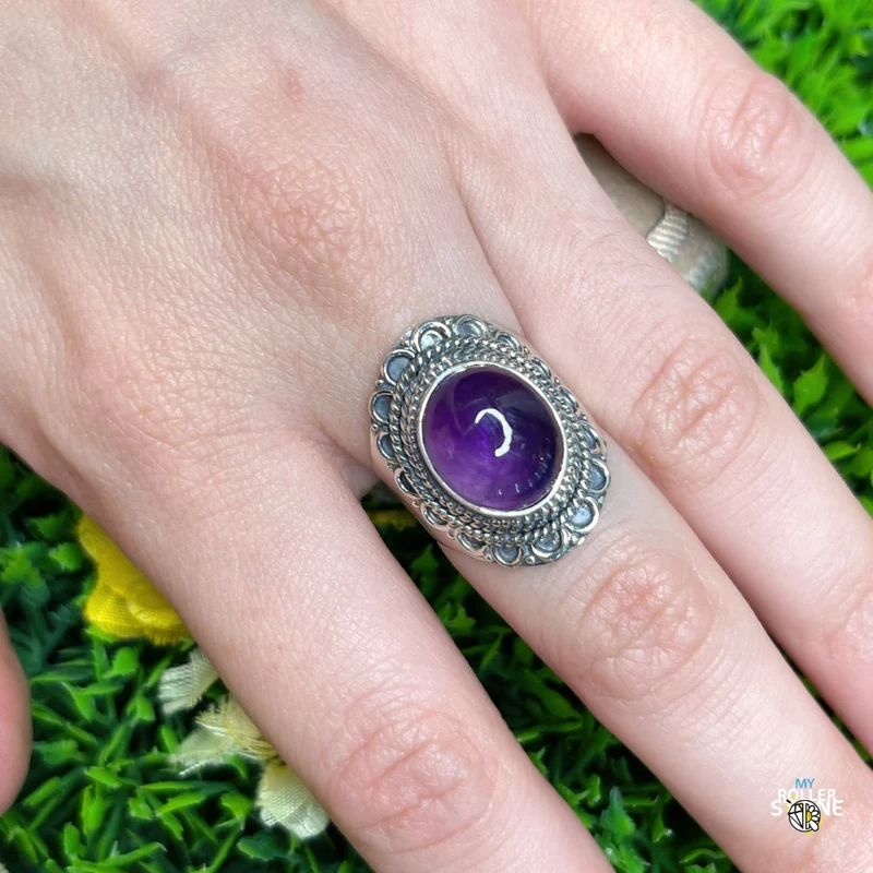 925 Silber Amethyst Ring #158