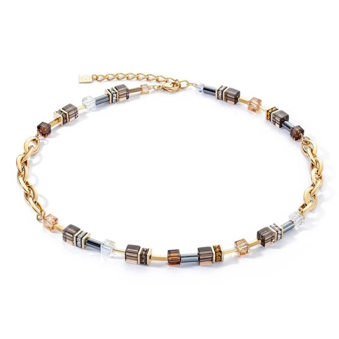 GeoCUBE Chunky Chain Necklace in Gold & Brown