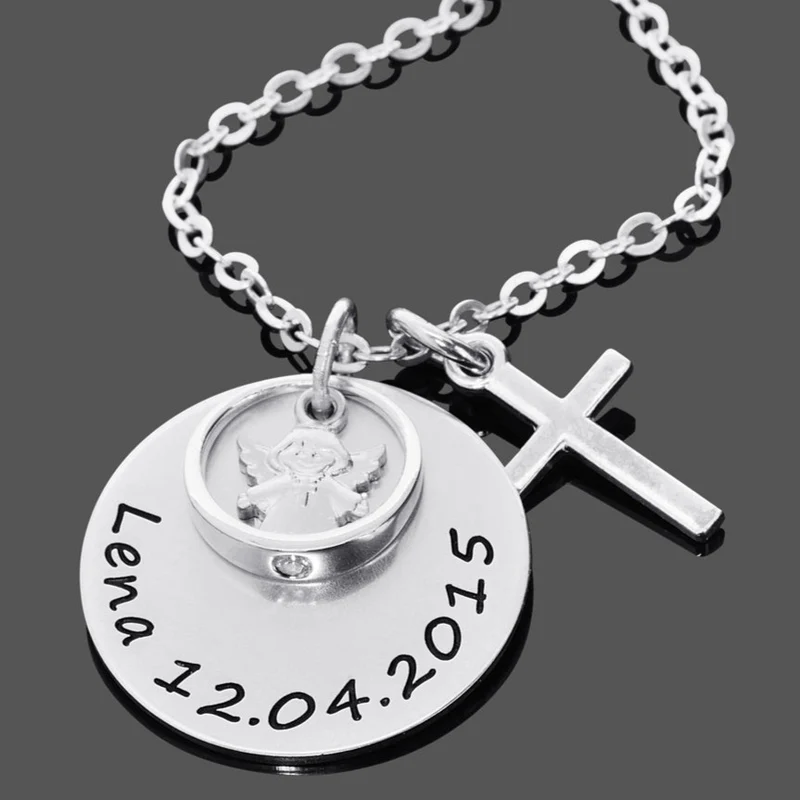 TAUFKETTE MIT KREUZ UND TAUFRING, GESCHENK ZUR TAUFE, KETTE GRAVUR