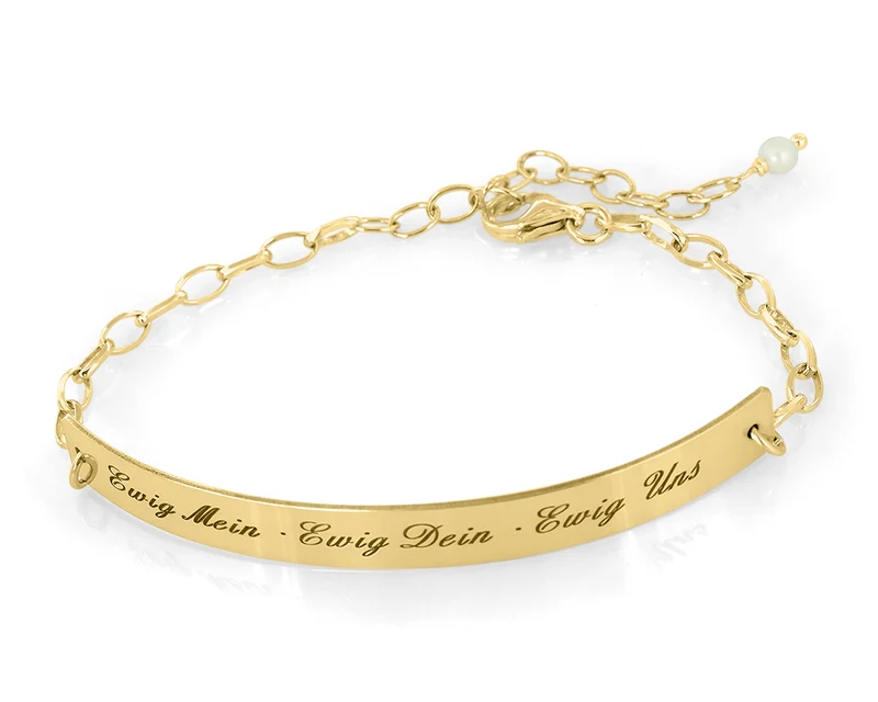 DAMEN ARMBAND GOLD GRAVUR, GESCHENK VERLOBUNG FREUNDIN GOLDARMBAND TEXT