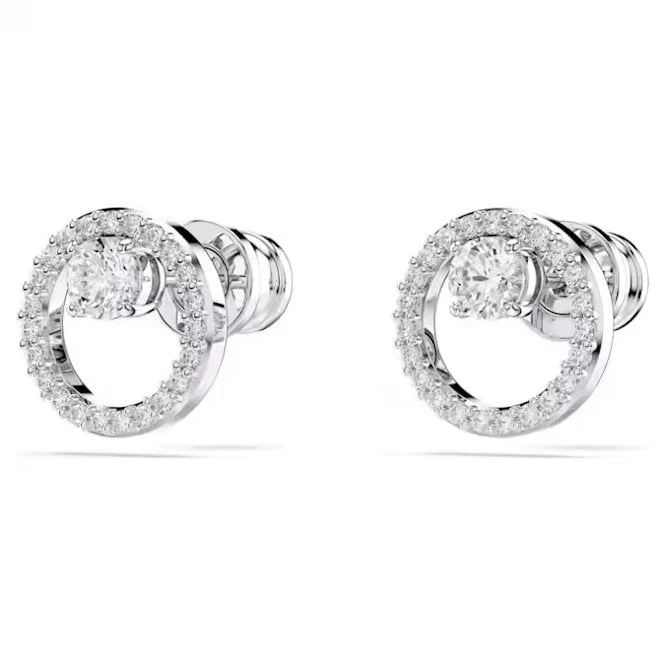 Constella Stud Earrings with Round-Cut White Crystal in Rhodium Silver