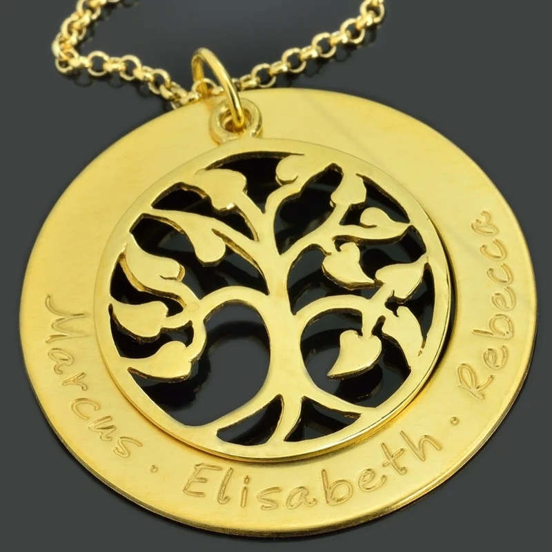 KETTE MIT GRAVUR, LEBENSBAUM SCHMUCK, NAMENSKETTE GOLD, FAMILIENKETTE