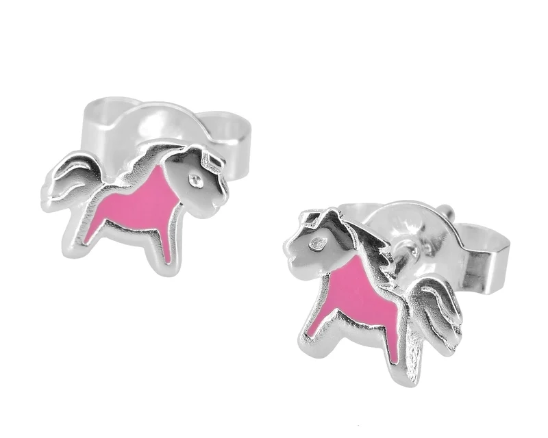 OHRSTECKER SILBER PONY, ROSA OHRRINGE KINDER, KINDERSCHMUCK