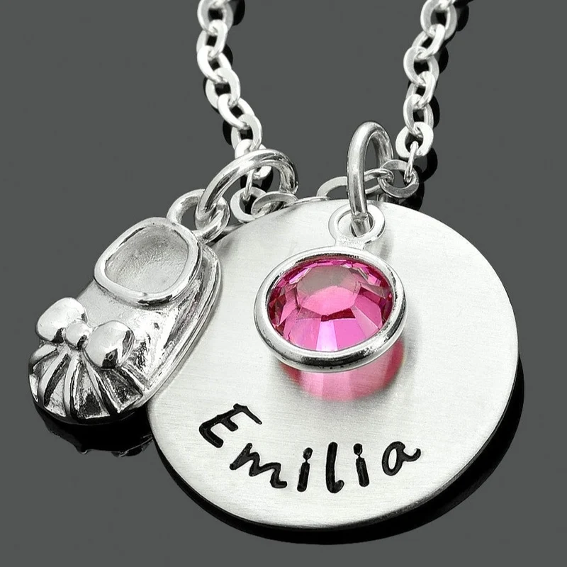 GESCHENK ZUR GEBURT, NAMENSKETTE MIT BABYSCHUH, SCHMUCK