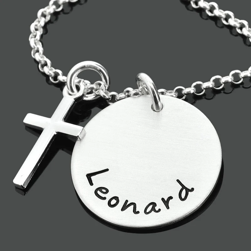 SILBERKETTE MIT KREUZ UND NAMEN, TAUFKETTE, KREUZSCHMUCK