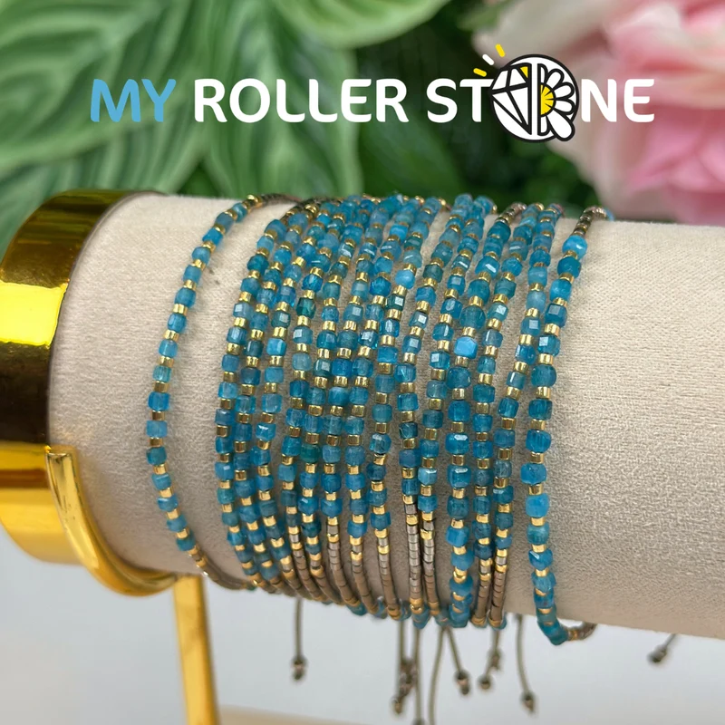 Verstellbares Armband aus Apatit und Miyuki-Perlen
