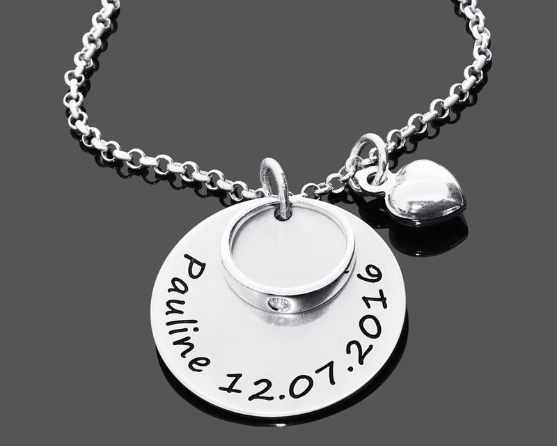 TAUFKETTE TAUFRING 925 SILBER HERZ TAUFSCHMUCK GRAVUR HALSKETTE TAUFE