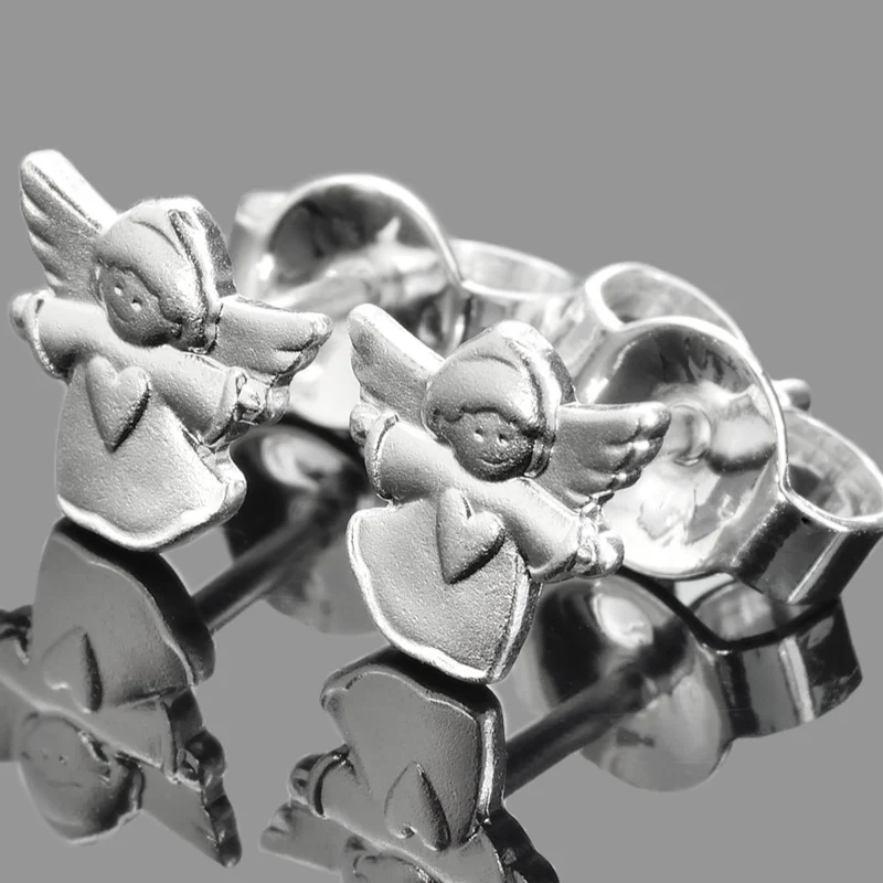 SILBER OHRRINGE MIT ENGEL, OHRSTECKER, KINDERSCHMUCK