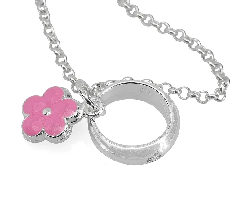 TAUFRING HALSKETTE 925 SILBERMÄDCHEN KETTE TAUFE BLUME ROSA TAUFSCHMUCK
