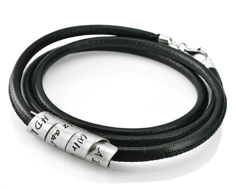 LEDERARMBAND MIT 925 SILBER ANHÄNGER, ARMBAND MIT GRAVUR, MÄNNERSCHMUCK