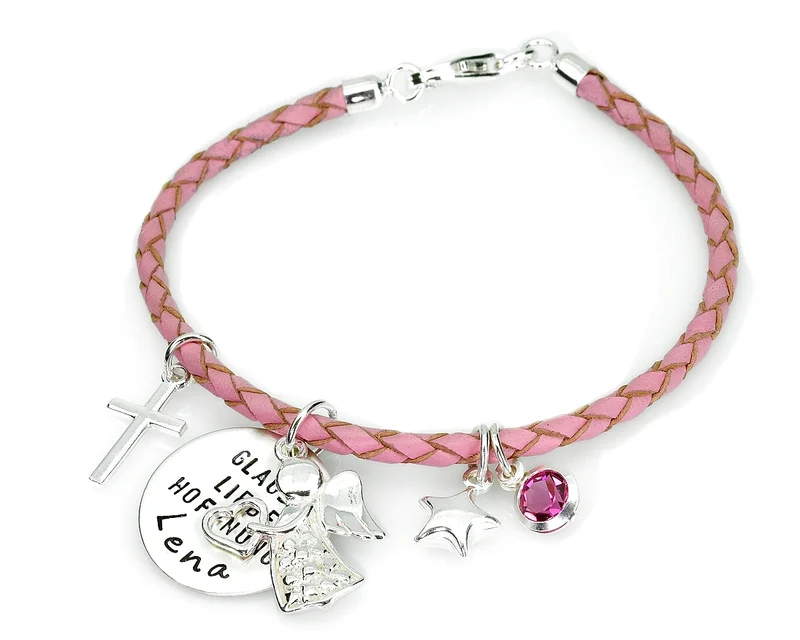 MÄDCHEN ARMBAND TAUFE TAUFSCHMUCK ROSA 925 SILBER ENGEL KOMMUNION