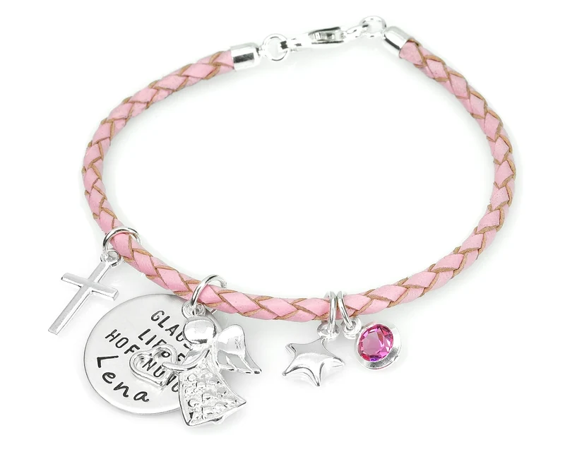 MÄDCHEN ARMBAND TAUFE TAUFSCHMUCK ROSA 925 SILBER ENGEL KOMMUNION