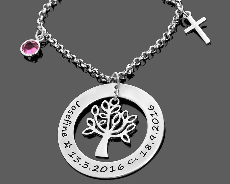TAUFKETTE MIT LEBENSBAUM, TAUFSCHMUCK MIT GRAVUR, NAMENSKETTE