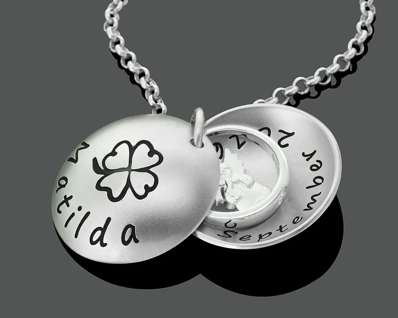 TAUFRING MEDAILLON HALSKETTE ENGEL 925 SILBER, PERSONALISIERTER SCHMUCK ZUR TAUFE