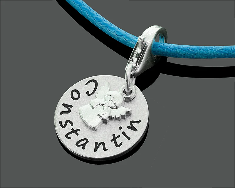 CHARM ANHÄNGER 925 SILBER ENGEL, KINDERKETTE JUNGE MIT GRAVUR