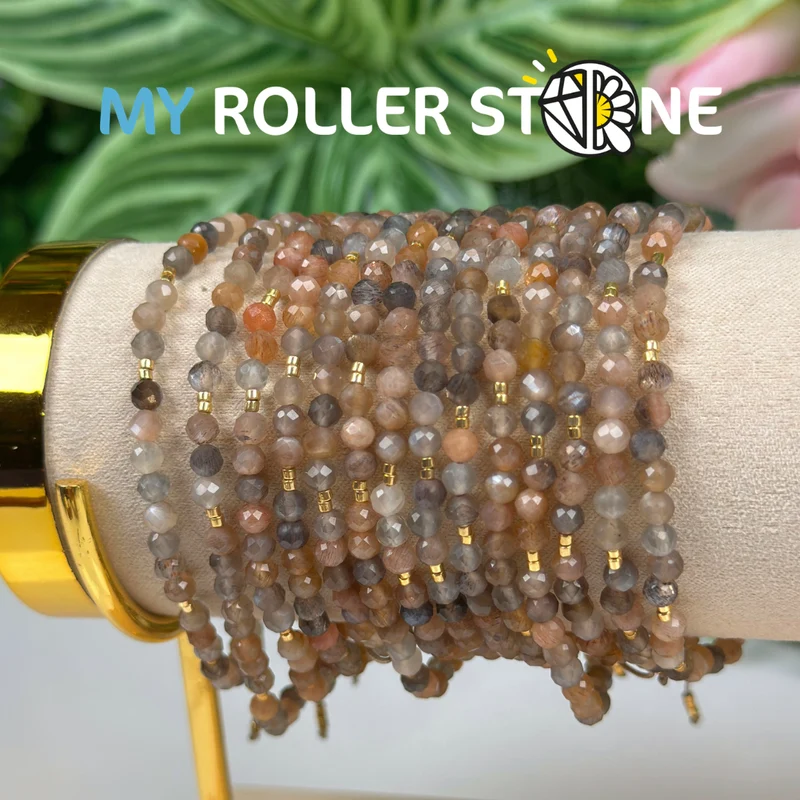 Verstellbares Armband aus Mondstein und Sonnenstein