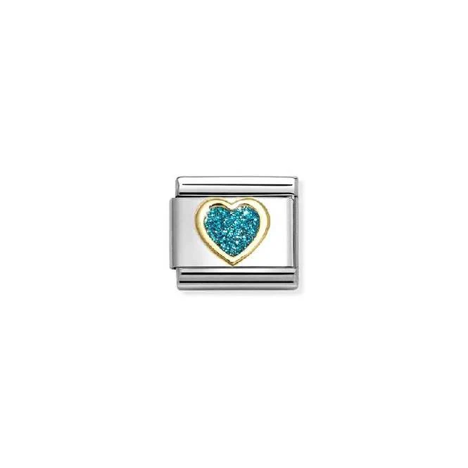 Classic Gold and Enamel Glitter Light Blue Heart Love & Hearts Charms