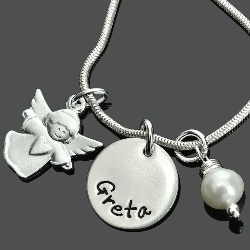 SCHUTZENGEL KETTE SILBER, NAMENSKETTE ZUR TAUFE, SCHMUCK