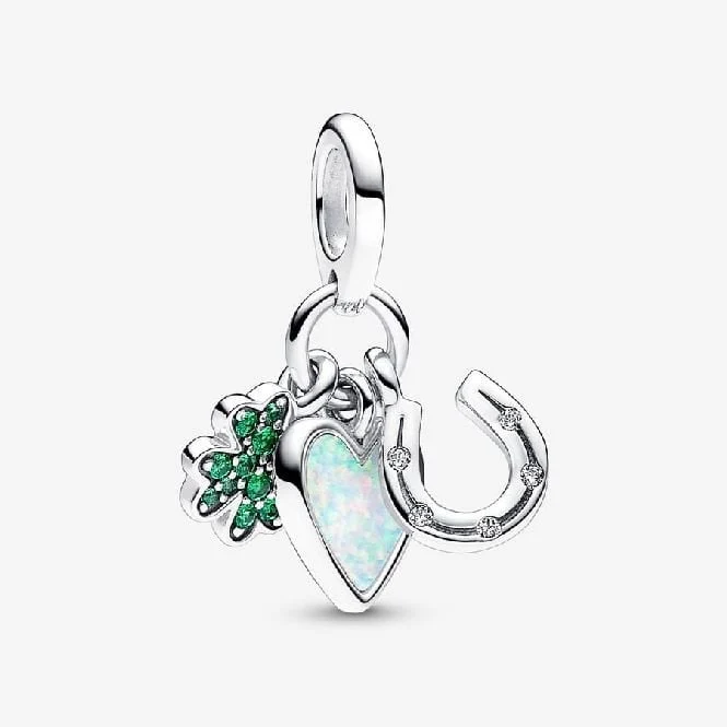 Four Leaf Clover, Heart and Horseshoe Triple Dangle Charms