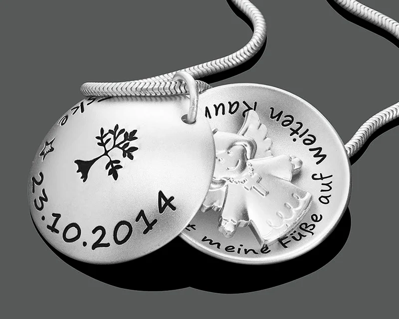 MEDAILLON HALSKETTE 925 SILBER SCHUTZENGEL, GESCHENK TAUFE SCHMUCK GRAVUR