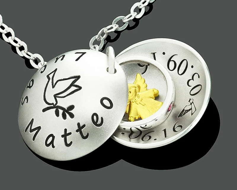 TAUFKETTE MIT ENGEL, NAMENSKETTE, KETTE MIT NAMEN, TAUFRING