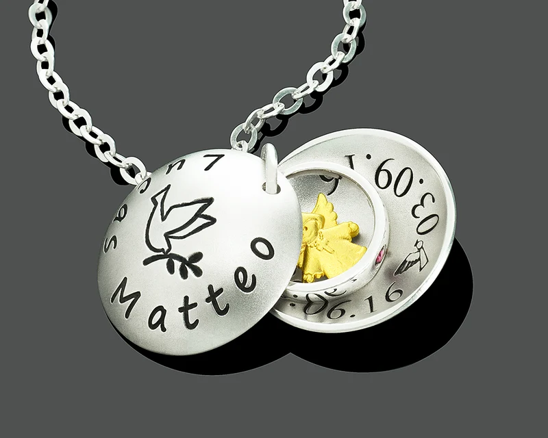 TAUFKETTE MIT ENGEL, NAMENSKETTE, KETTE MIT NAMEN, TAUFRING