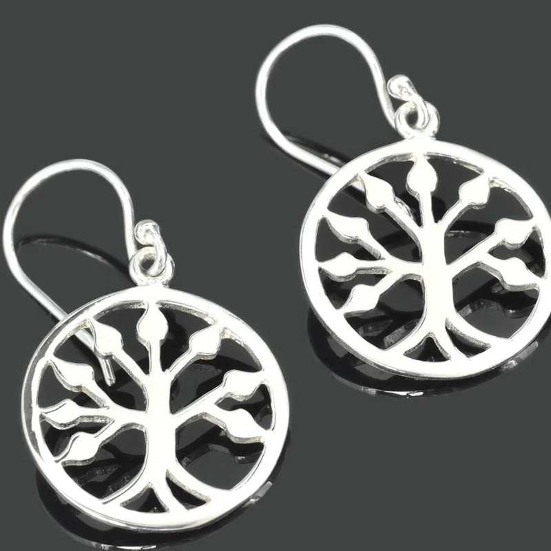 SILBER OHRRINGE, LEBENSBAUM, LEBENS SCHMUCK, OHRHÄNGER BAUM