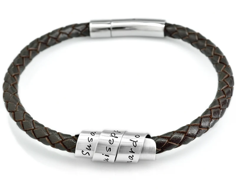 HERRENARMBAND BRAUN GRAVUR MÄNNERARMBAND LEDER ARMBAND MANN TEXT