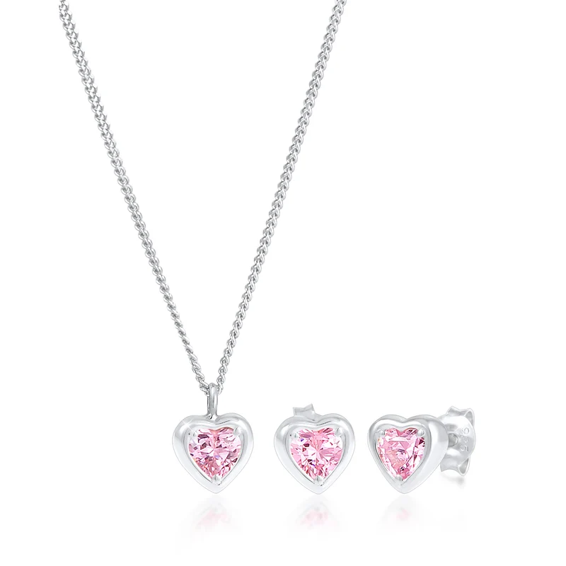 SchmuckSet Herz | Zirkonia (Rosa)