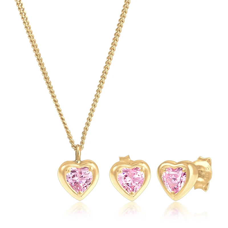 SchmuckSet Herz | Zirkonia (Rosa)