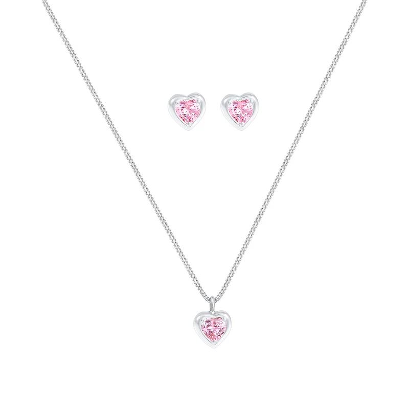 SchmuckSet Herz | Zirkonia (Rosa)