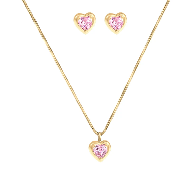 SchmuckSet Herz | Zirkonia (Rosa)