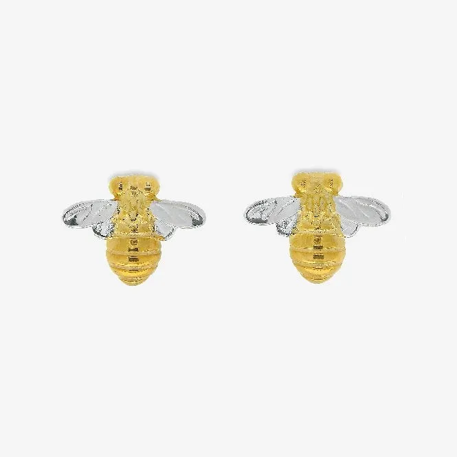 Silver & Gold Small Bee Stud Earrings