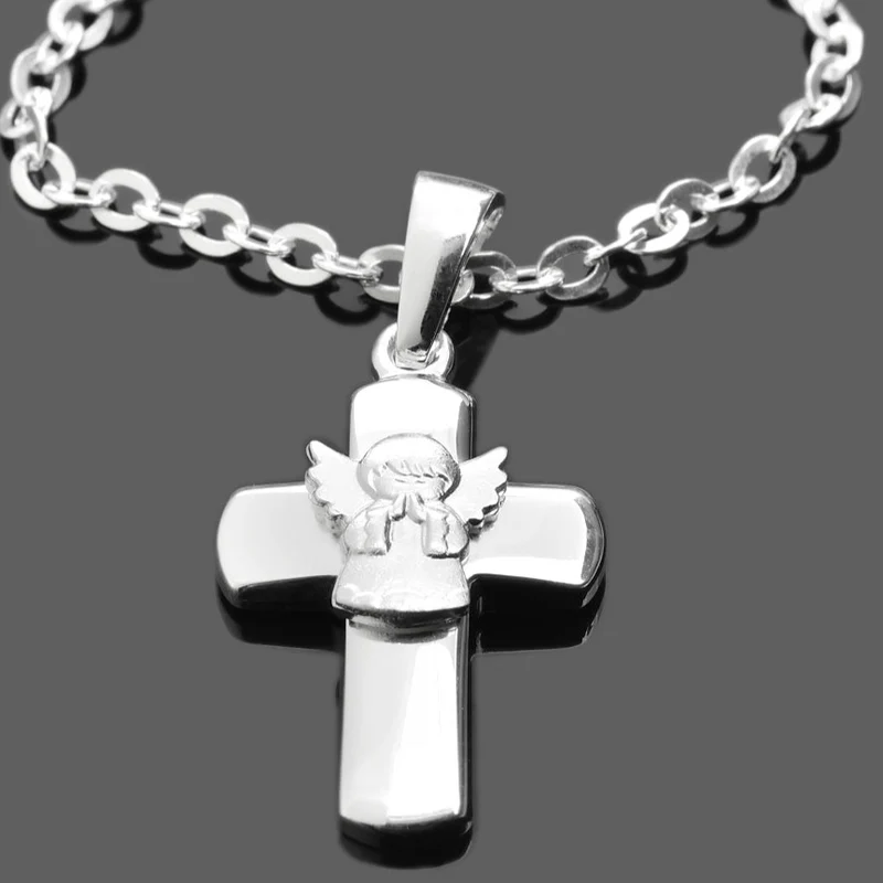 KREUZ HALSKETTE ENGEL 925 SILBER BETENDER SCHUTZENGEL SILBERKETTE TAUFE, KREUZ KETTE