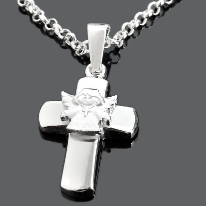 SILBERKETTE KREUZ, SILBERSCHMUCK TAUFE ENGEL KREUZ KETTE 925 SILBER