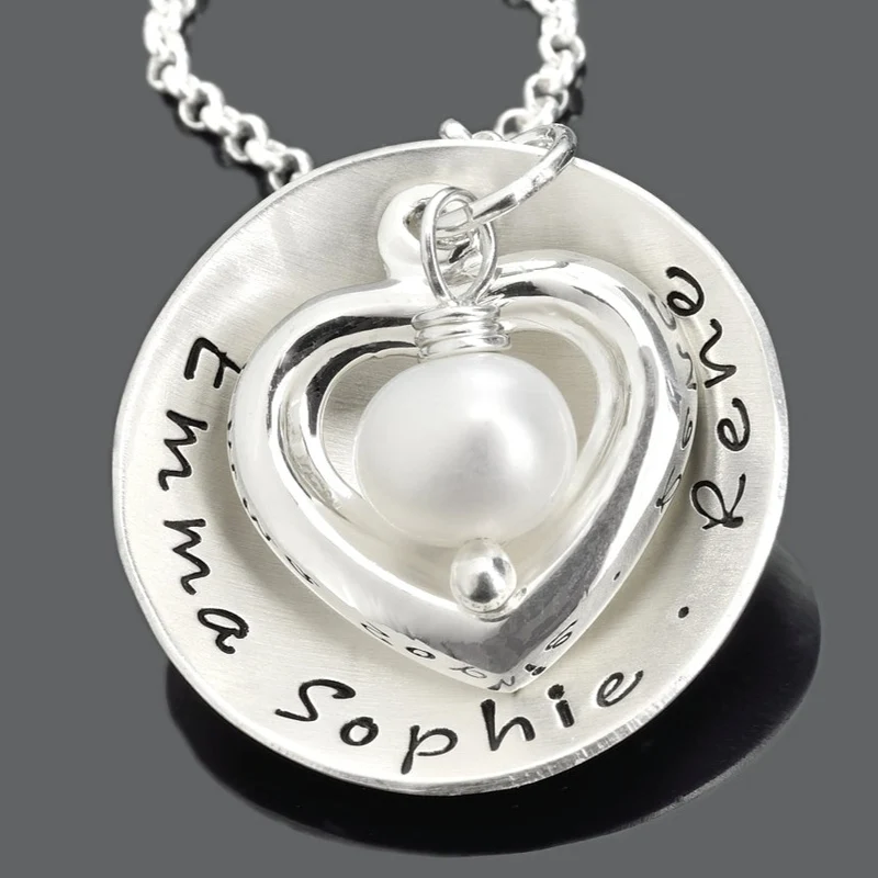 FAMILIENKETTE, NAMENSKETTE SILBER, PERLE, HERZ, ONLINE SCHMUCK