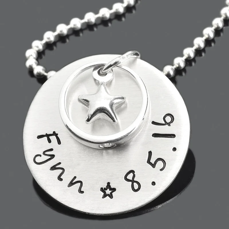 TAUFKETTE MIT STERN, TAUFRING MIT KETTE, TAUFE SCHMUCK GRAVUR