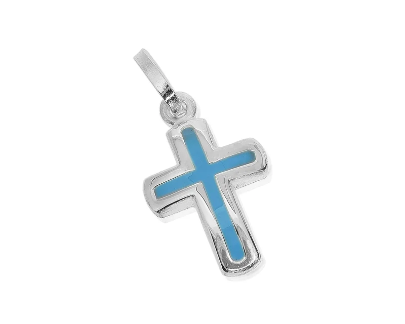 925 SILBER KREUZ ANHÄNGER, BLAU, TAUFSCHMUCK FÜR JUNGS