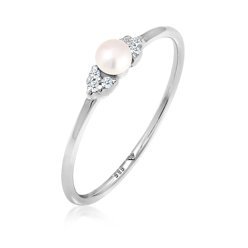 Ring | Süßwasserperle, Diamant ( Weiß, 0,03 ct )
