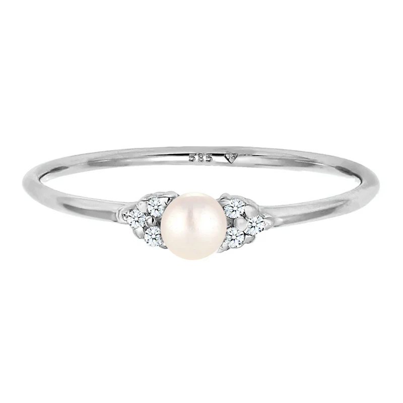 Ring | Süßwasserperle, Diamant ( Weiß, 0,03 ct )