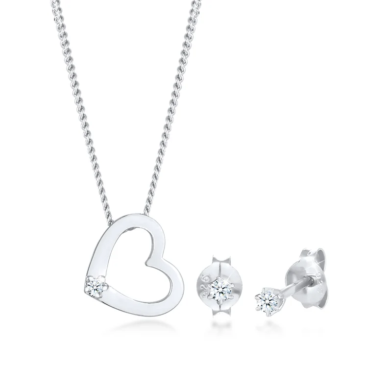 Schmuckset Herz | Diamant ( Weiß, 0,075 ct )