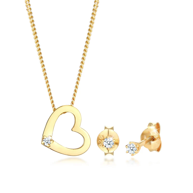 Schmuckset Herz | Diamant ( Weiß, 0,075 ct )