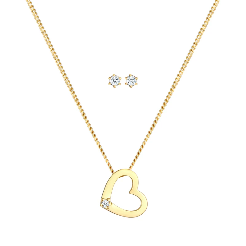 Schmuckset Herz | Diamant ( Weiß, 0,075 ct )