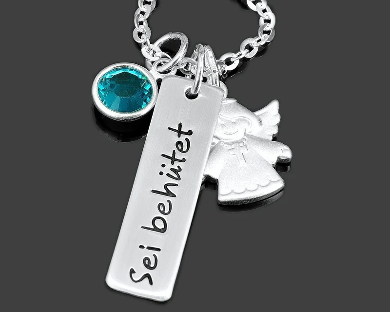 SILBERKETTE JUNGE TAUFE SCHMUCK ENGEL TAUFKETTE GRAVUR TAUFGESCHENK 925 SILBER