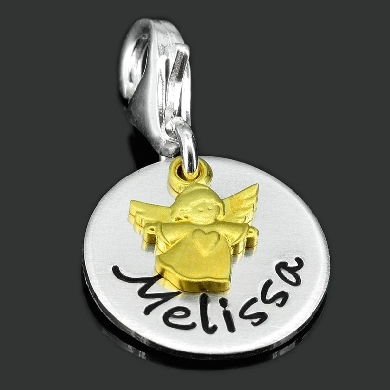 ANHÄNGER MIT GRAVUR, SILBERCHARM MIT NAMEN, ENGEL CHARM