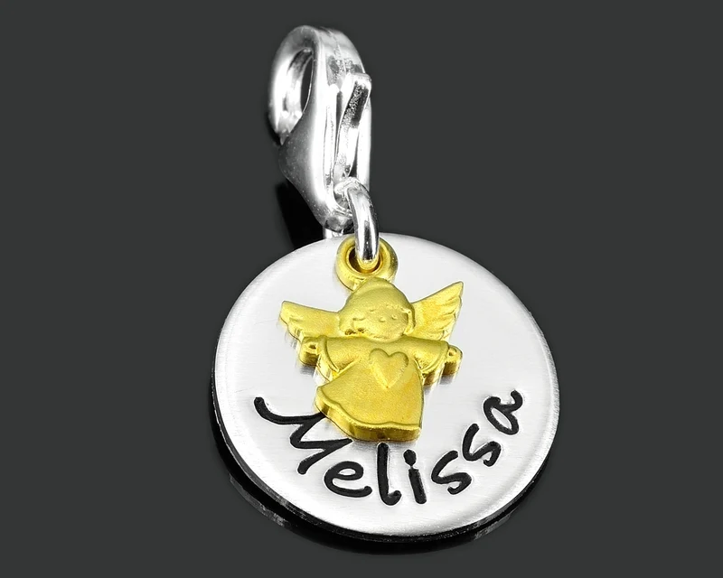 ANHÄNGER MIT GRAVUR, SILBERCHARM MIT NAMEN, ENGEL CHARM