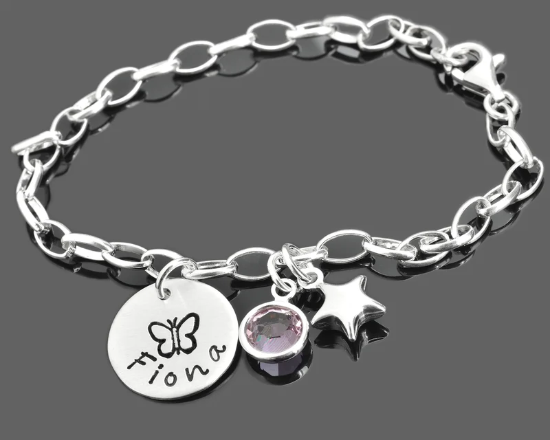 GEBURTSARMBAND MIT GRAVUR, SILBERARMBAND MIT NAMEN, KINDERSCHMUCK