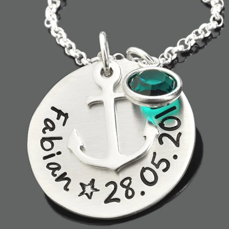TAUFKETTE MIT GRAVUR, NAMENSSCHMUCK TAUFE, TAUFSCHMUCK MIT ANKER